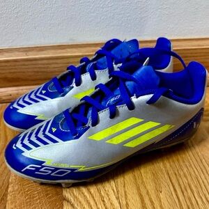 Adidas F50 League FG/MG Messi Silver Royal Blue Big Kid Soccer Cleats Size 3.5